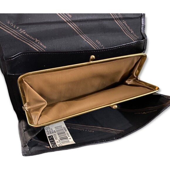 Vintage Rolfs Black Leather Wallet Checkbook Clutch With Kisslock 1980's - Picture 3 of 5